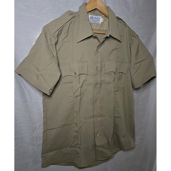 The Deputy Short Sleeve Button Shirt, Sz 16½, USA Made Khaki - Picture 2 of 9